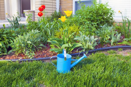 Soft landscaping features including lawn, mulch, and decorative planting in Hanwell